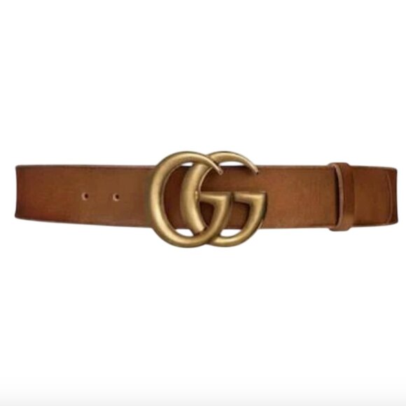 Gucci GG Marmont Logo 1.5" Wide Leather Belt Womens Brown Gold Brass Logo 34 - Picture 9 of 10